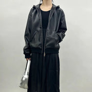 Glossy Hooded Zip Jacket