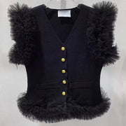 Fluffy-Trim Button-Front Vest