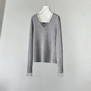 Sheer-Trim V-Neck Top