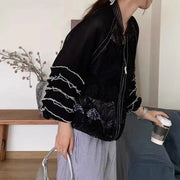 Ruffle-Sleeve Lace-Panel Jacket