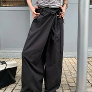 Asymmetric-Waist Wide-Leg Pants