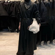 Asymmetric-Collar Tie-Waist Trench Coat