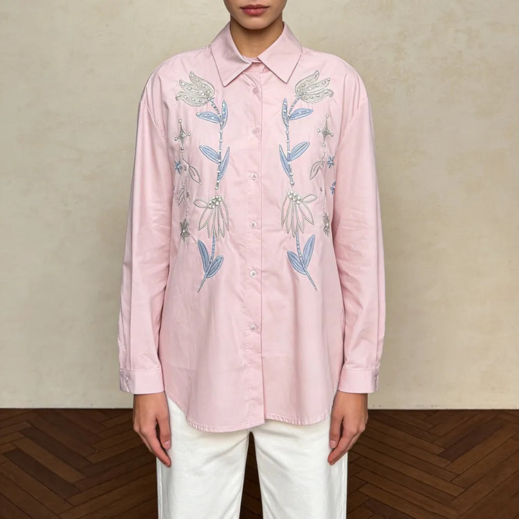 Floral Embellished Button-Up Shirt