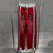 Contrast-Stripe Drawstring Wide-Leg Pants