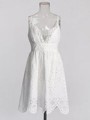 Eyelet V-Neck Mini Dress