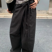Asymmetric-Waist Wide-Leg Pants