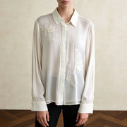 Floral-Detail Sheer Button Shirt