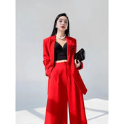 Double-Breasted Blazer and Wide-Leg Pants Set