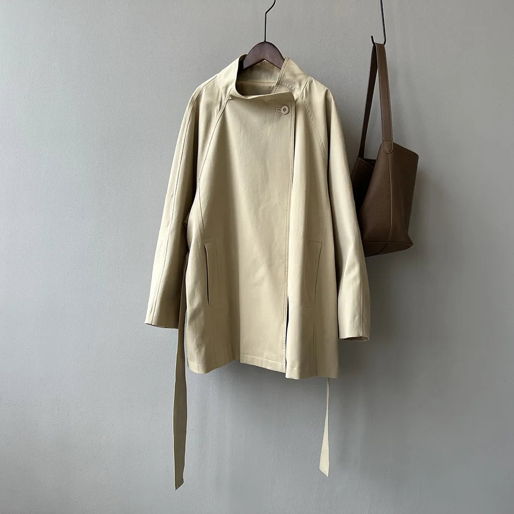 Oversized-Collar Relaxed Trench Coat