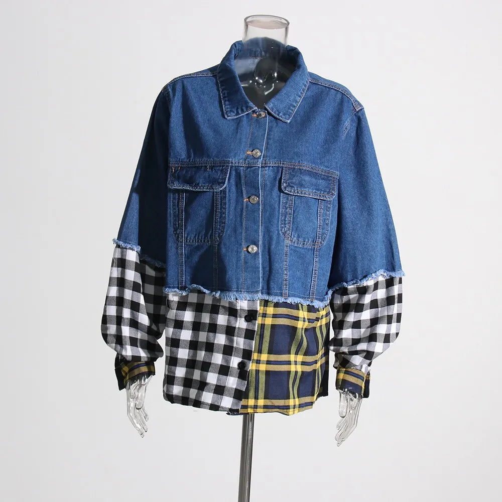 Mixed-Check Paneled Jacket