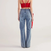 Bow-Detail Straight-Leg Jeans