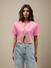Embellished-Bow Cropped Tee