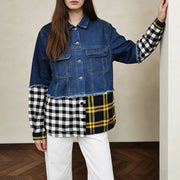 Mixed-Check Paneled Jacket