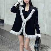 Contrast Fringe-Trim Blazer