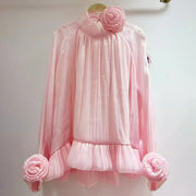 Rosette High-Neck Blouse