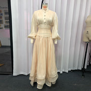 Ruched-Waist Tiered Long Dress