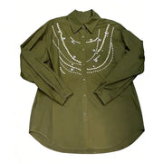 Beaded Drape-Detail Button Shirt