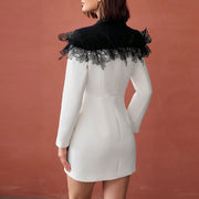 Lace-Collar Double-Breasted Blazer