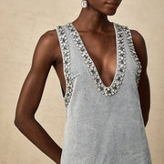 Embellished V-Neck Mini Dress