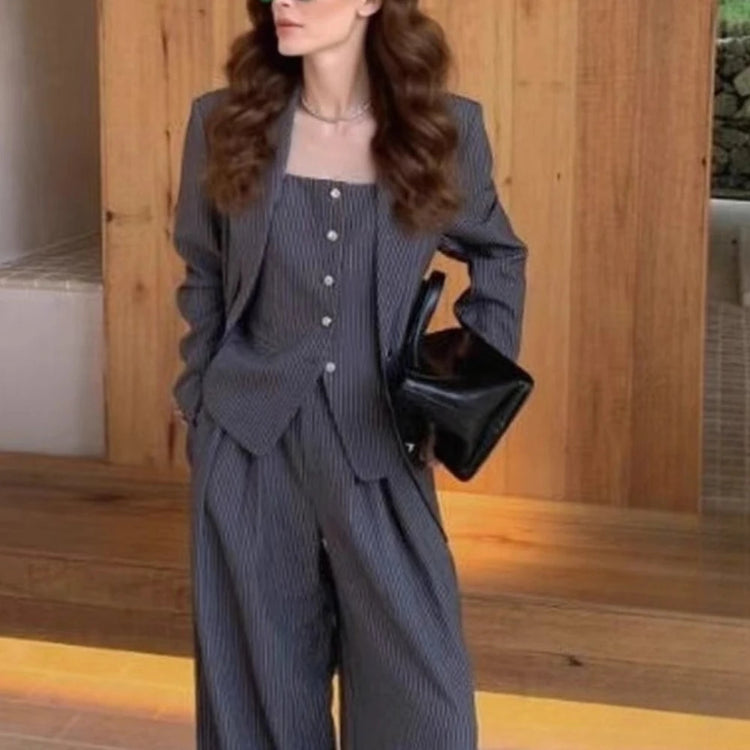 TWOTWINSTYLE Solid Spliced Button Two Piece Set Female Lapel Long Sleeve Jacket Loose Casual Women's Trousers Set Autumn Fashion