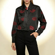 Lip-Motif Collared Shirt