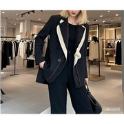 Contrast-Lapel Tailored Blazer