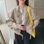 Stand-Collar Cropped Biker Jacket