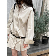 Collared Long-Sleeve Mini Shirt Dress
