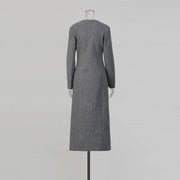 Round-Neck Button-Front Long Coat