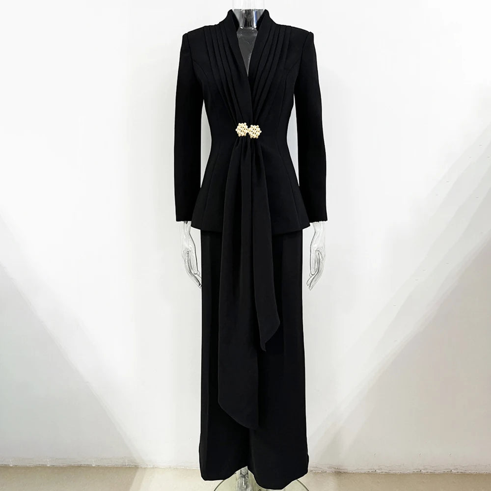 Draped Blazer and Pants Set