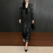 Disc-Embellished Blazer and Skirt Set