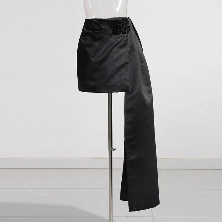 Rosette Asymmetric Mini Skirt