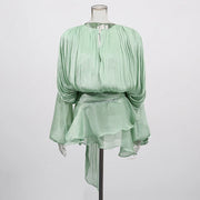 Ruched Balloon-Sleeve Mini Dress