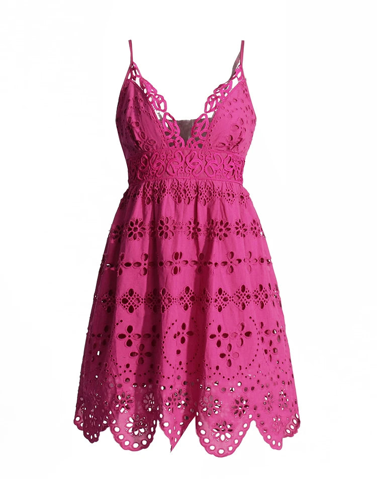 Eyelet V-Neck Mini Dress