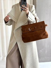 Draped-Collar Long Wrap Coat