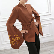 Embroidered Bell-Sleeve Wrap Jacket