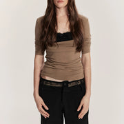 Lace-Neck Ruched Top