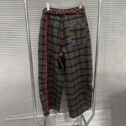 Contrast-Stripe Plaid Pants