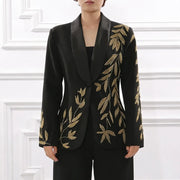 Leaf-Motif Shawl-Collar Blazer