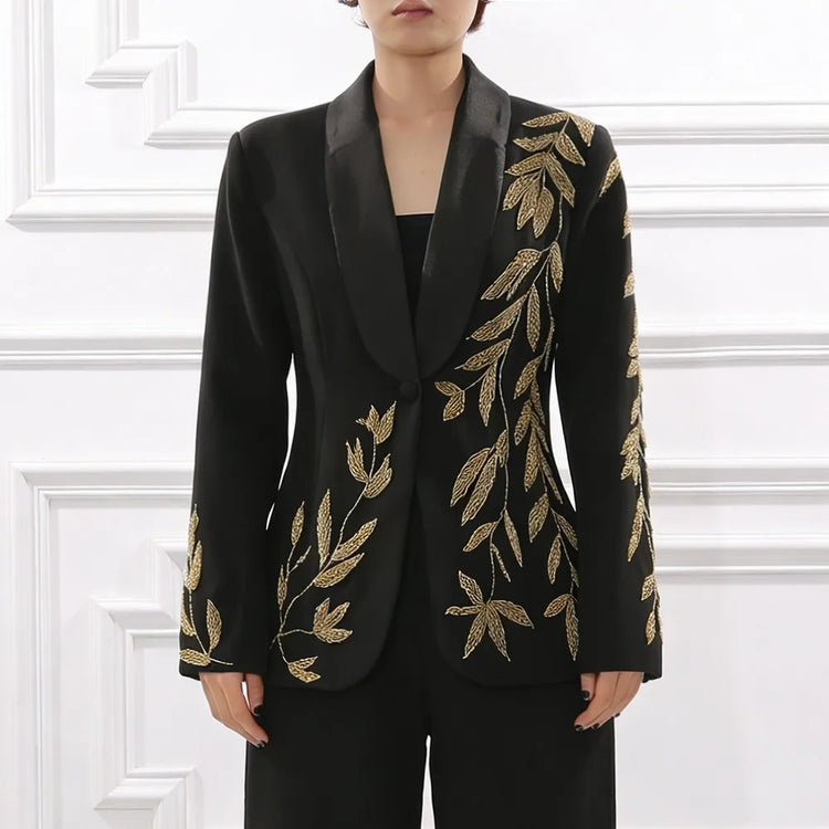 Leaf-Motif Shawl-Collar Blazer
