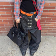 Buckle-Front Wide-Leg Pants