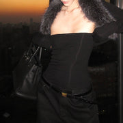 Fluffy-Collar Bolero and Tube Top Set