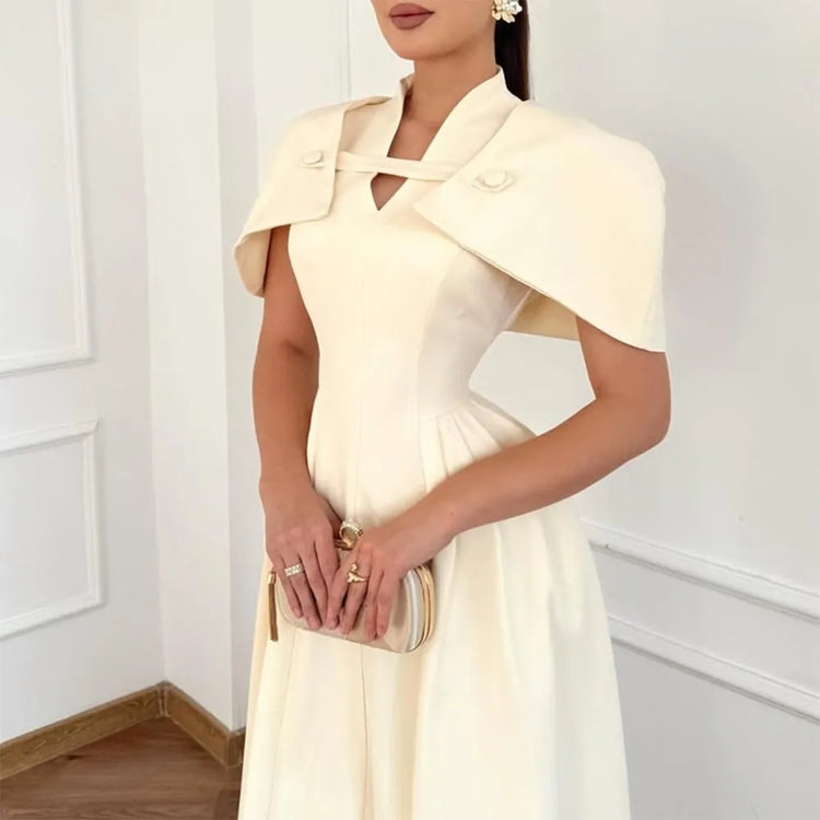 Cape-Shoulder V-Neck Dress