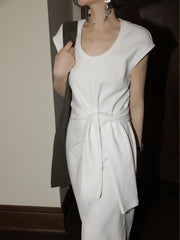 Tie-Waist Short-Sleeve Dress