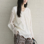 Scalloped Lace V-Neck Blouse