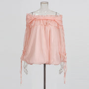 Off-Shoulder Tie-Sleeve Blouse
