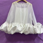Sheer-Panel Balloon-Hem Blouse