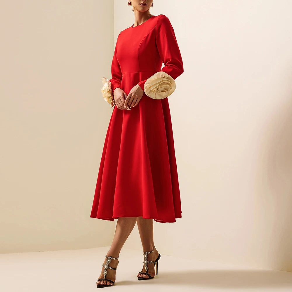 Applique-Cuff Fit-and-Flare Dress
