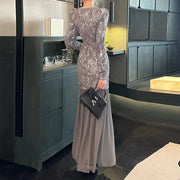 Sequin-Panel Long-Sleeve Dress