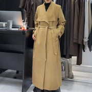 Collarless Tie-Waist Long Coat